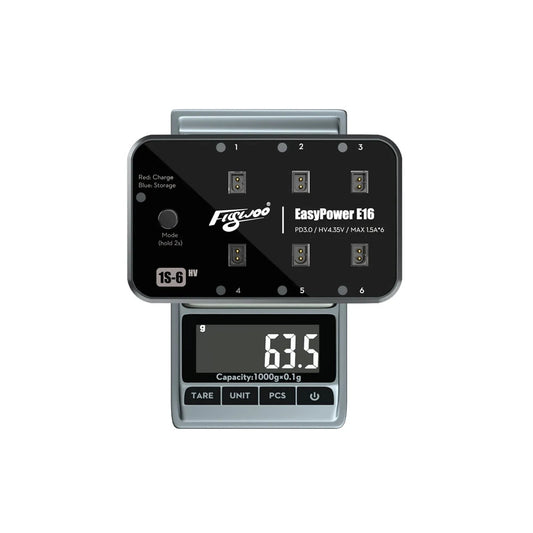 Flywoo EasyPower E16 1S MAX 1.5A*6 45W PD3.0 Charger for 4.35V 1S-6 LiHV Battery Charge