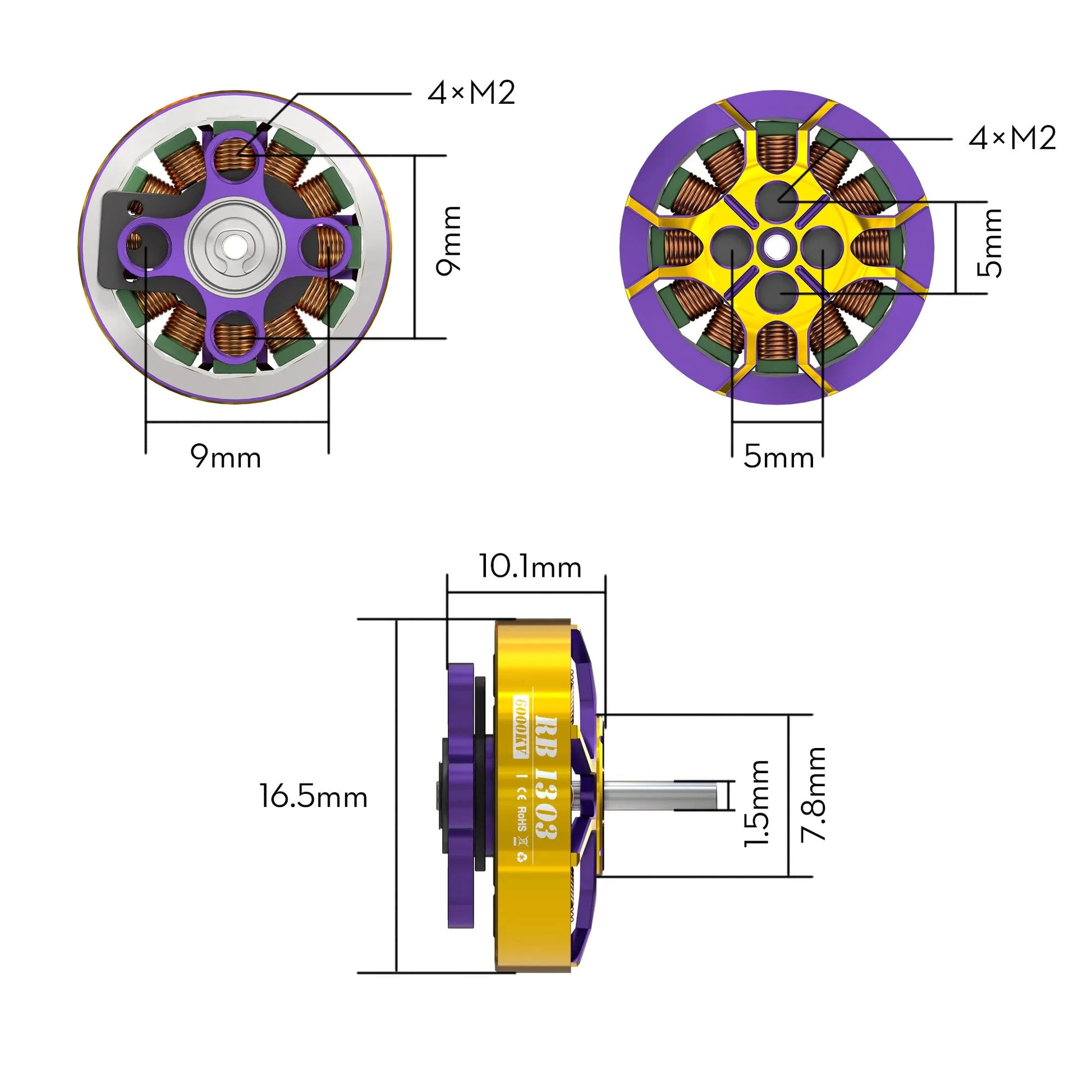 1PC / 4PCS FLYWOO ROBO 1303 6000KV 2-4S Brushless Motor 1.5mm Shaft for RC FPV Racing Drone