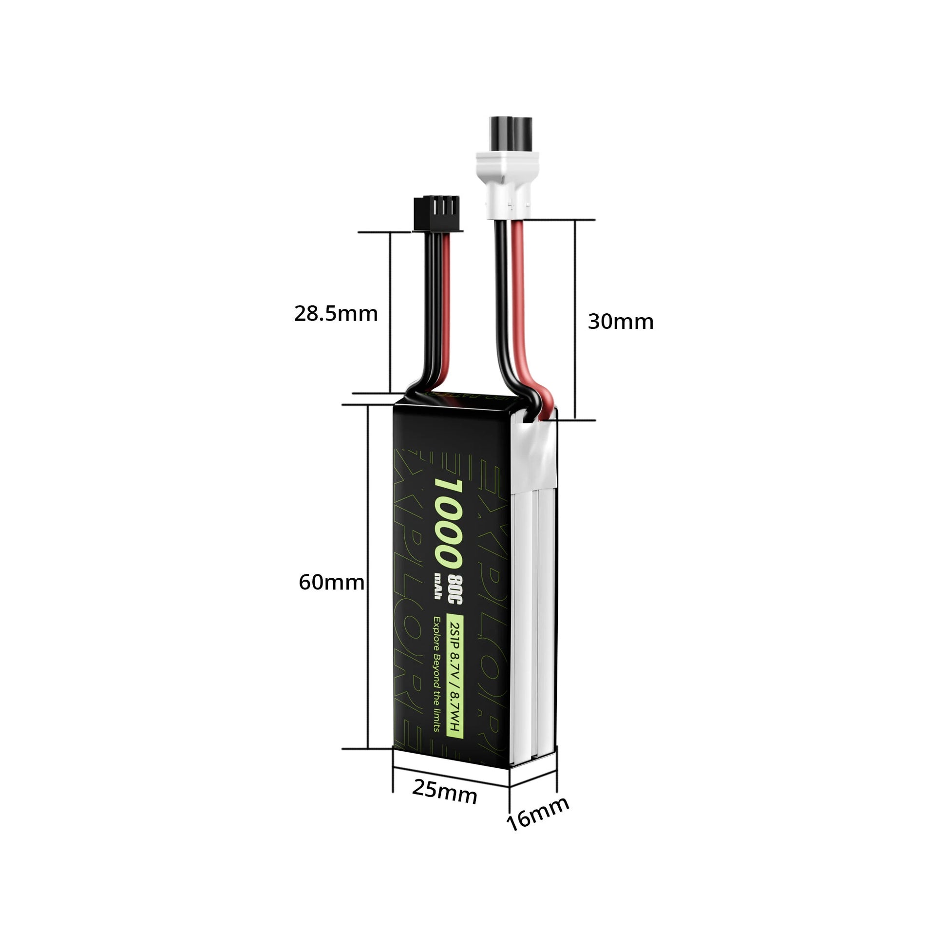 2PCS Flywoo Explorer 7.6V 1000mAh 80C 2S1P LiPo Battery XT30 Plug for Micro Quad Flywoo Flytimes 85 FlyLens 85 HD Flylens75 HD O4/O4 Pro FPV Racing Drone