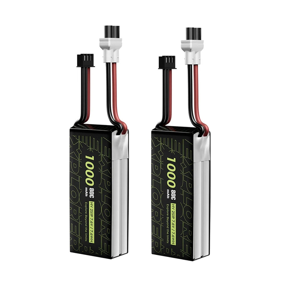 2PCS Flywoo Explorer 7.6V 1000mAh 2S 80C LiHV Battery XT30 Plug for Happymodel Mobula 8 Sub250 Nanofly20 Mobula8 TinyGo CRUX3 FPV Racing Drone