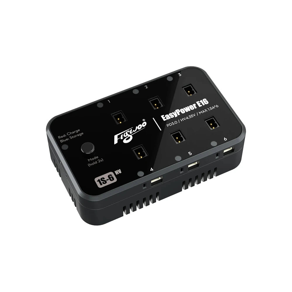 Flywoo EasyPower E16 1S MAX 1.5A*6 45W PD3.0 Charger for 4.35V 1S-6 LiHV Battery Charge