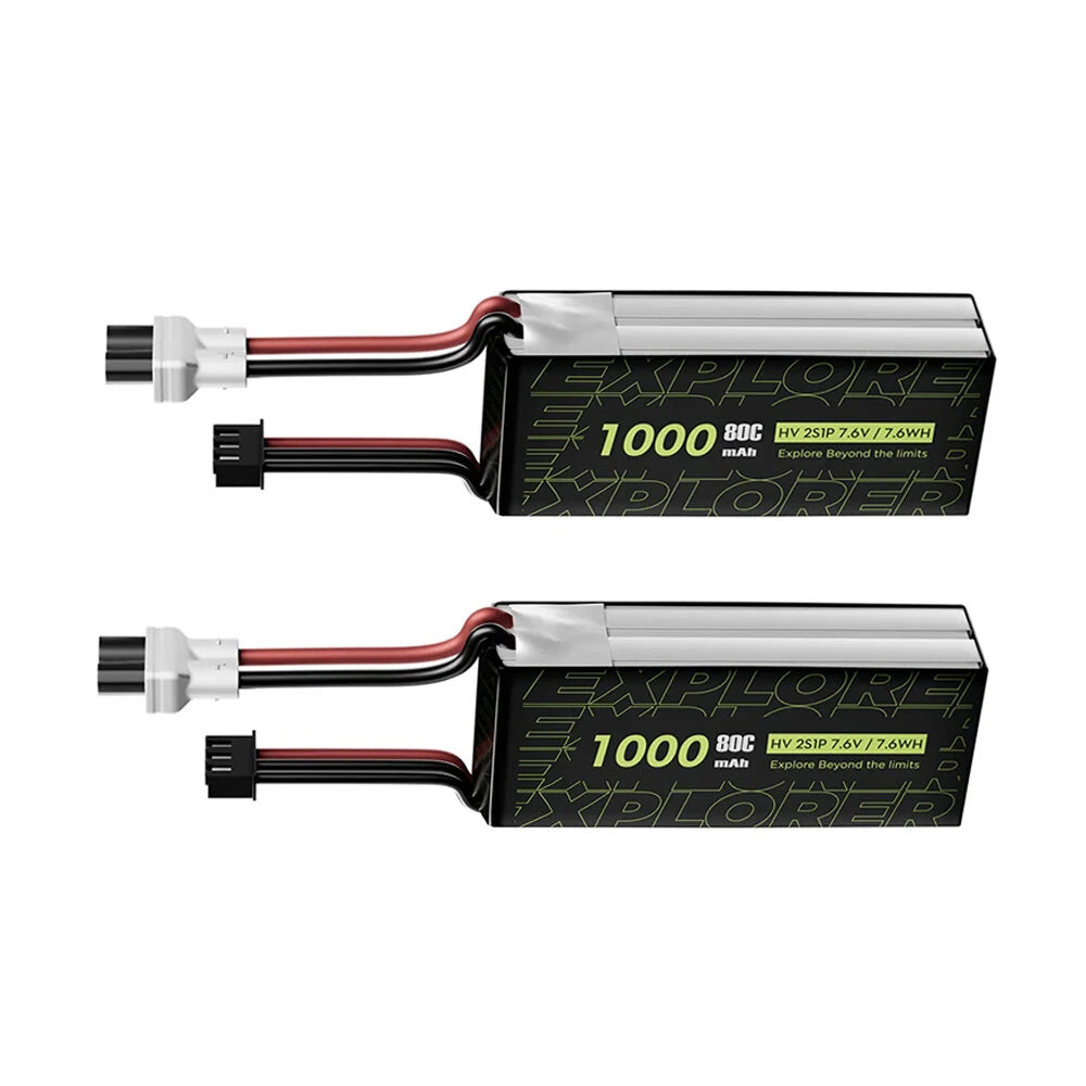 2PCS Flywoo Explorer 7.6V 1000mAh 2S 80C LiHV Battery XT30 Plug for Happymodel Mobula 8 Sub250 Nanofly20 Mobula8 TinyGo CRUX3 FPV Racing Drone