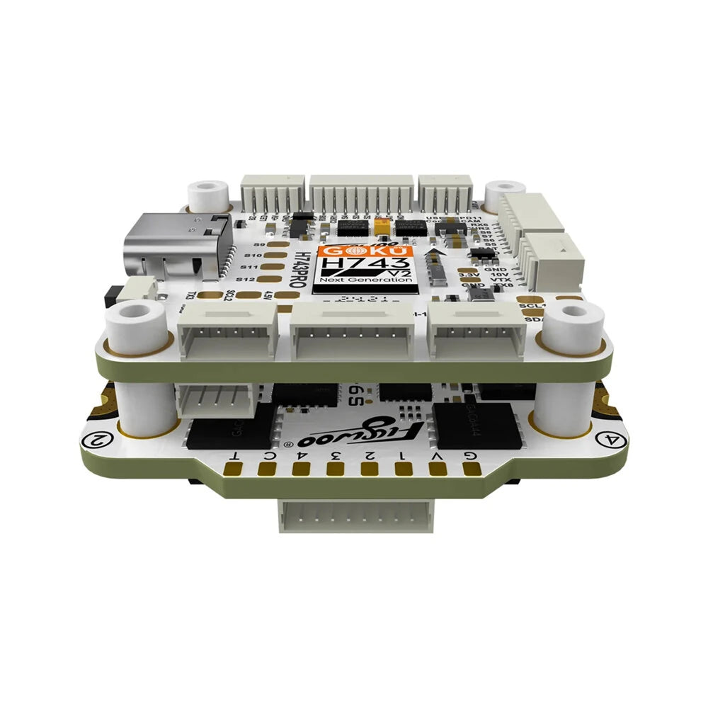 30x30mm Flywoo GOKU H743 PRO Flight Controller 55A 32Bit 128K AM32 3-6S 4in1 ESC Stack for RC FPV Racing Drones Support DJI O4 / O4 Pro