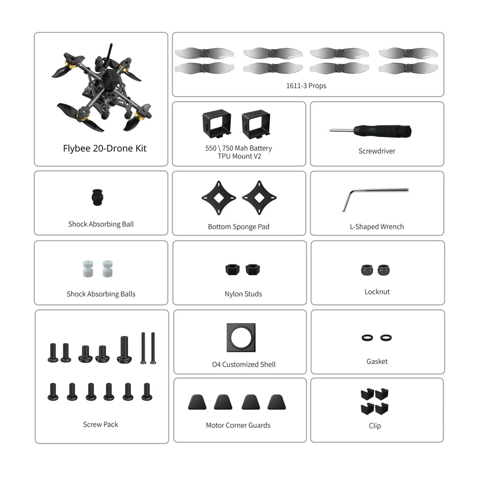 Flywoo Flybee 20 O4 Drone Kit 2S Ultralight 2 Inch RC FPV Racing Drone NO VTX NO Camera for DJI O4 Air Unit