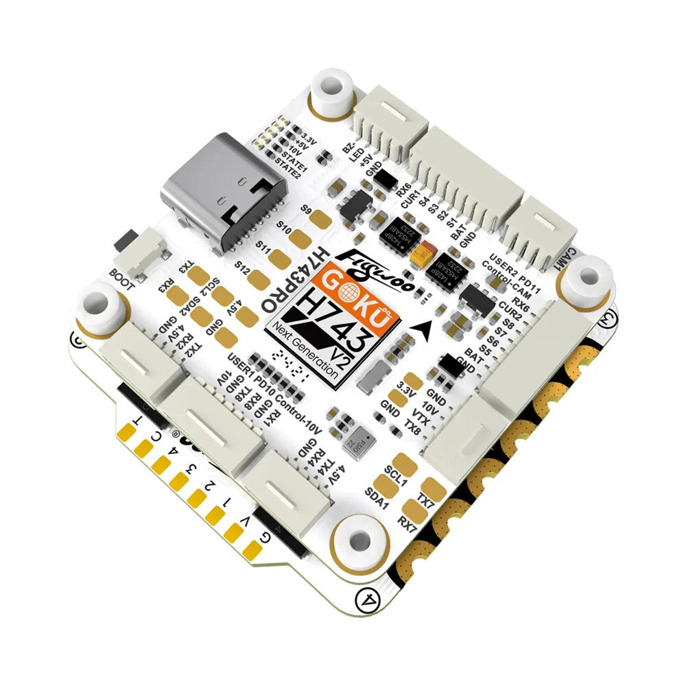 30x30mm Flywoo GOKU H743 PRO Flight Controller 55A 32Bit 128K AM32 3-6S 4in1 ESC Stack for RC FPV Racing Drones Support DJI O4 / O4 Pro
