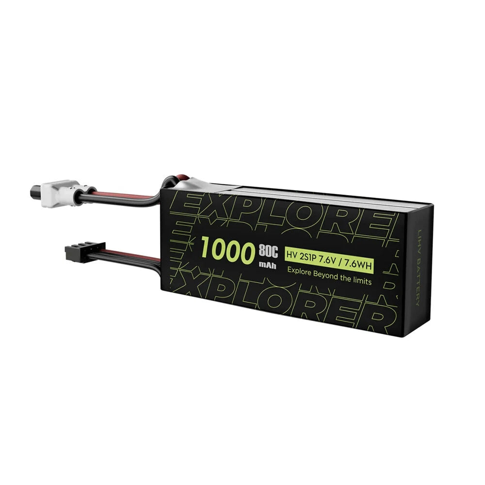 2PCS Flywoo Explorer 7.6V 1000mAh 2S 80C LiHV Battery XT30 Plug for Happymodel Mobula 8 Sub250 Nanofly20 Mobula8 TinyGo CRUX3 FPV Racing Drone
